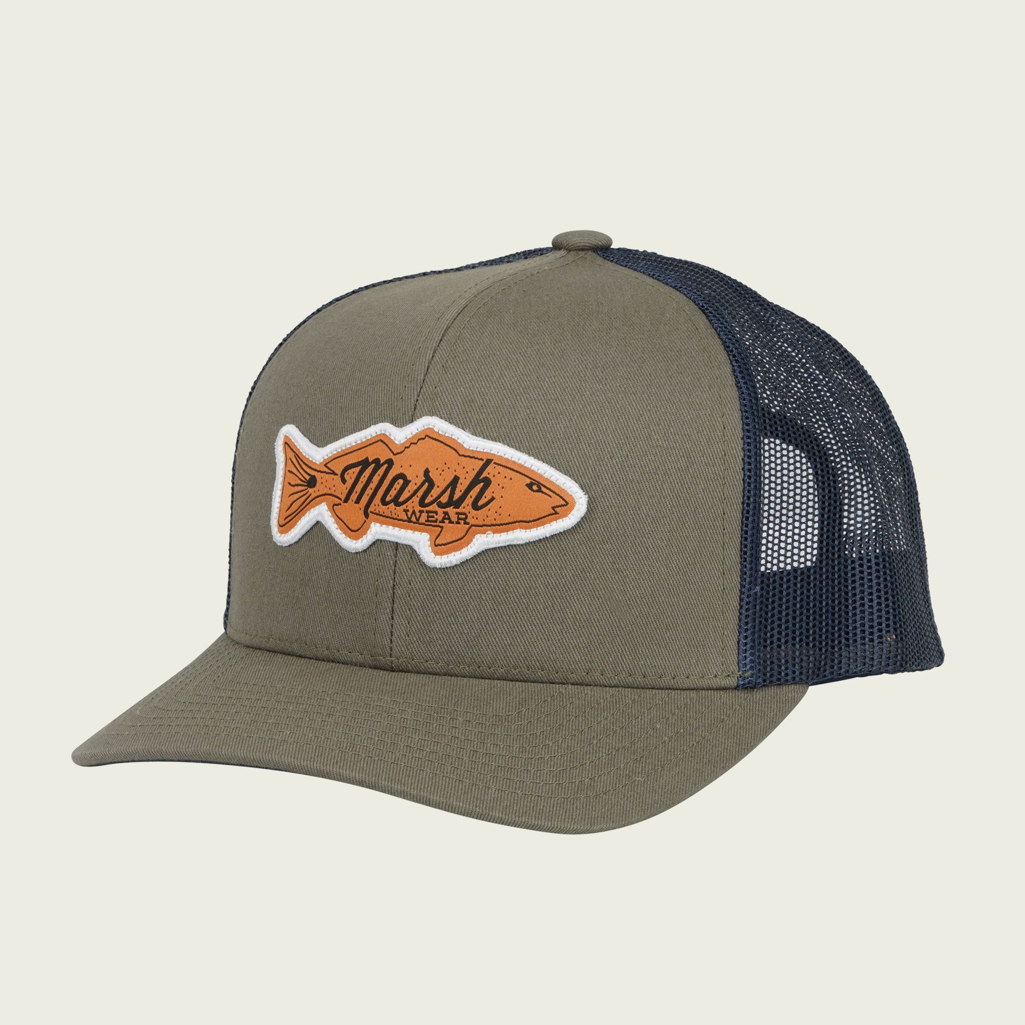 Marsh Wear Retro Redfish Logo Trucker Hat Fossil